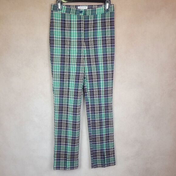 Urban Outfitters Tessa Green Blue Plaid High Waist Notched Ankle Pants Size 4 - Picture 2 of 9